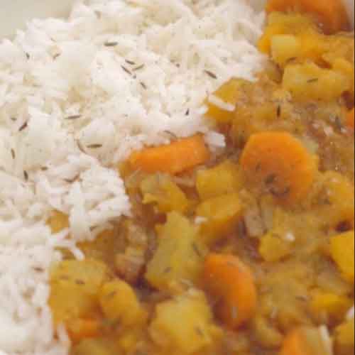 Curry de légumes d’automne aux lardons et huile de tournesol 